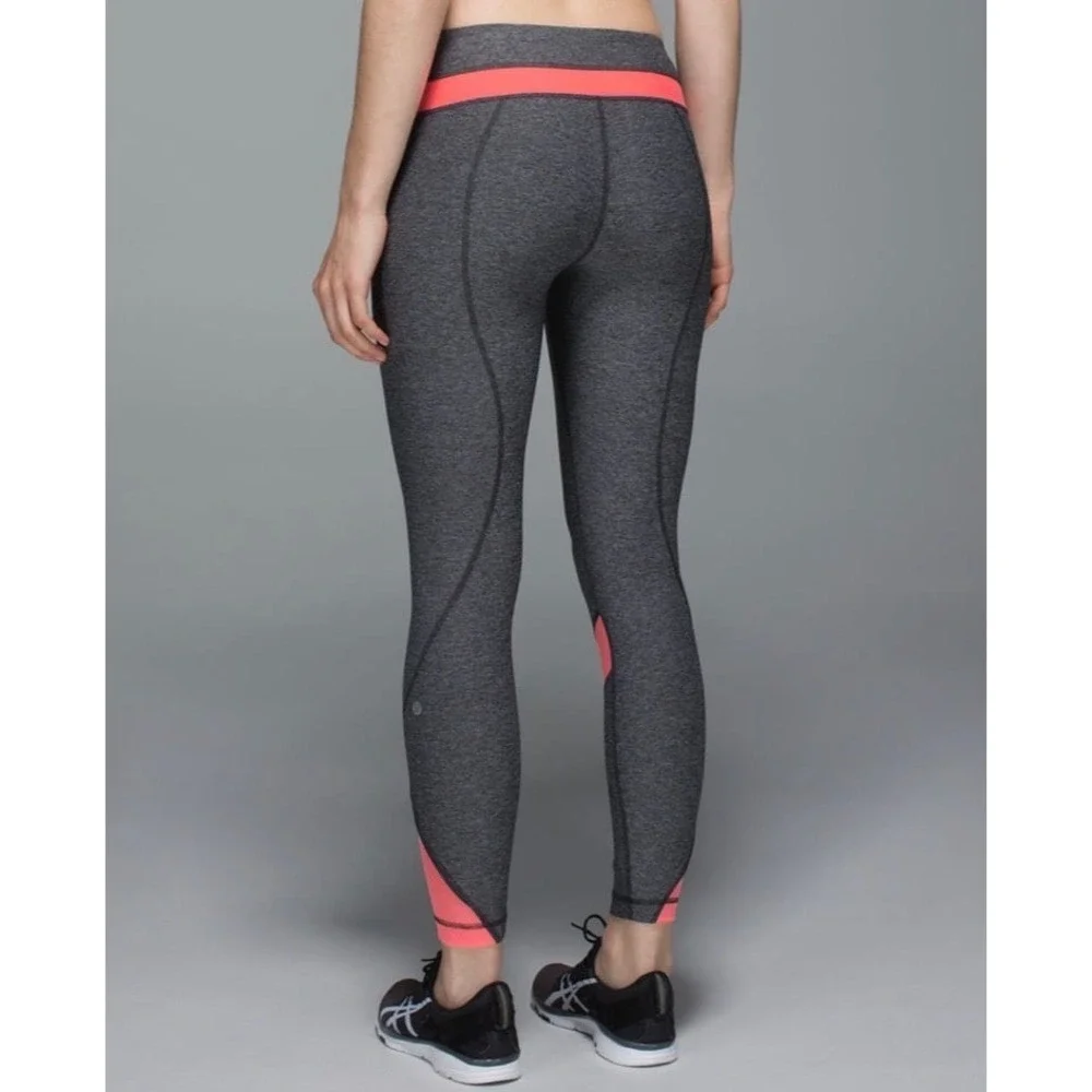 Lululemon Inspire Tight II (Mesh) Heathered Black / Grapefruit size 8 workout